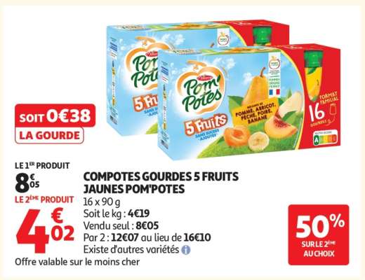 COMPOTES GOURDES 5 FRUITS JAUNES POM'POTES