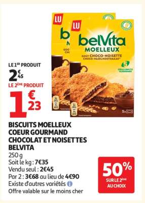 BISCUITS MOELLEUX COEUR GOURMAND CHOCOLAT ET NOISETTES BELVITA