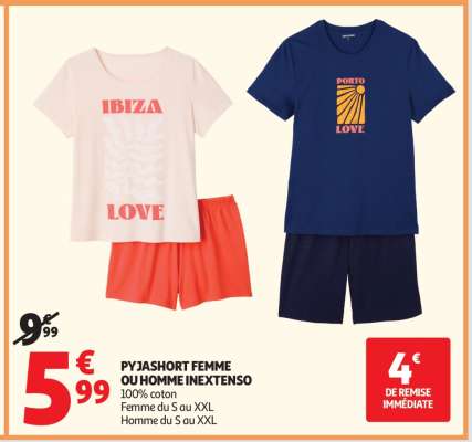 PYJASHORT FEMME OU HOMME INEXTENSO