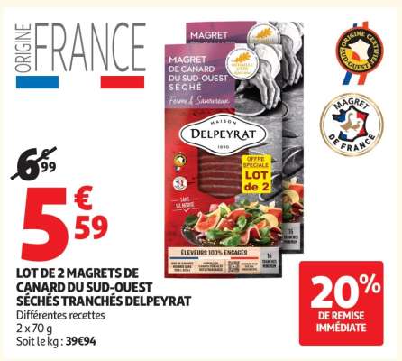 LOT DE 2 MAGRETS DE CANARD DU SUD-OUEST SÉCHÉS TRANCHÉS DELPEYRAT