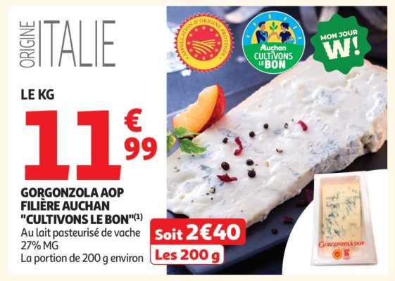 Gorgonzola Aop Filière Auchan "Cultivons Le Bon"
