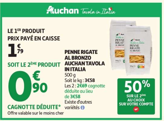 PENNE RIGATE AL BRONZO AUCHAN TAVOLA IN ITALIA