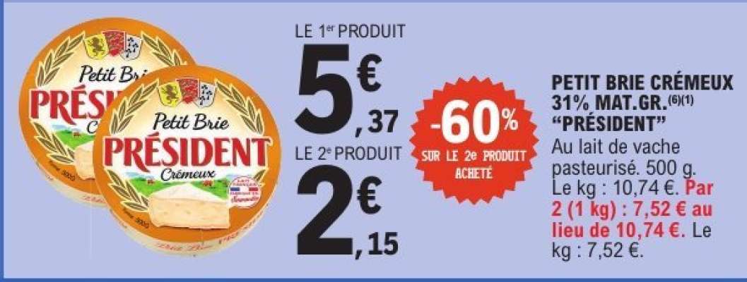 PETIT BRIE CRÉMEUX 31% MAT.GR. 'PRÉSIDENT'