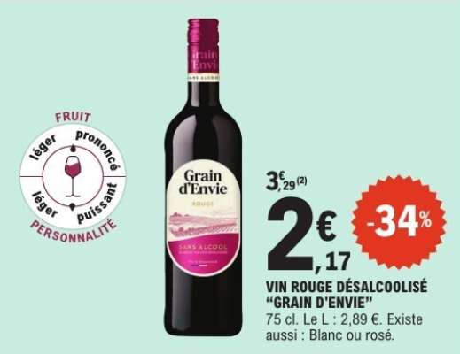 VIN ROUGE DÉSALCOOLISÉ 'GRAIN D'ENVIE'