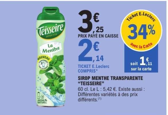 Sirop Menthe Transparente "Teisseire"