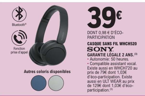 CASQUE SANS FIL WHCH520 SONY