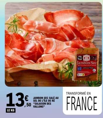 Jambon Sec Salé au Sel de l'Ile de Ré "Salaison des Vallons"
