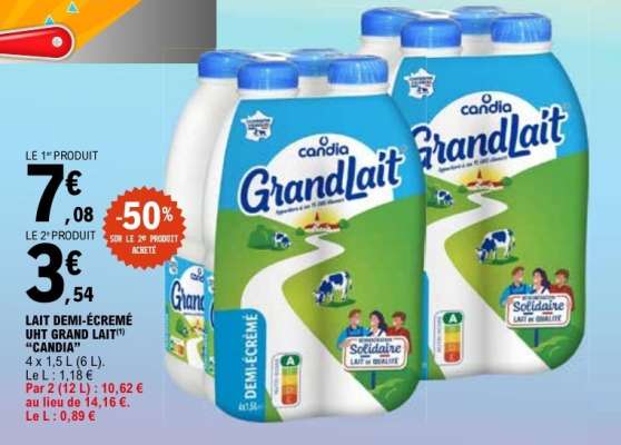 LAIT DEMI-ÉCRÉMÉ UHT GRAND LAIT "CANDIA"