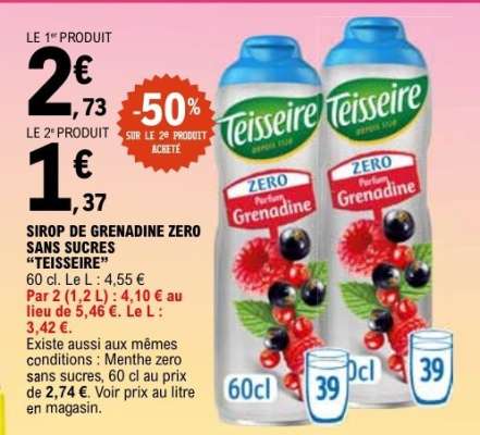 SIROP DE GRENADINE ZERO SANS SUCRES “TEISSEIRE”