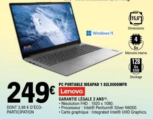 PC PORTABLE IDEAPAD 1 82LX00GWFR
