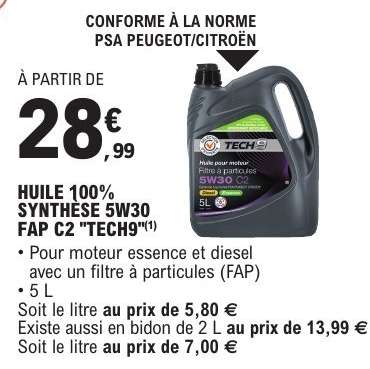 HUILE 100% SYNTHÈSE 5W30 FAP C2 "TECH9"