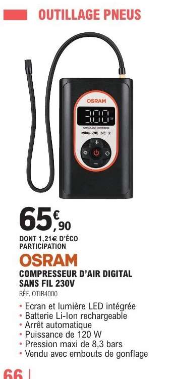OSRAM Compresseur d'air digital sans fil 230V