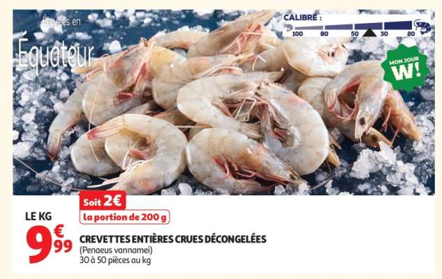 Crevettes Entières Crues Décongelées