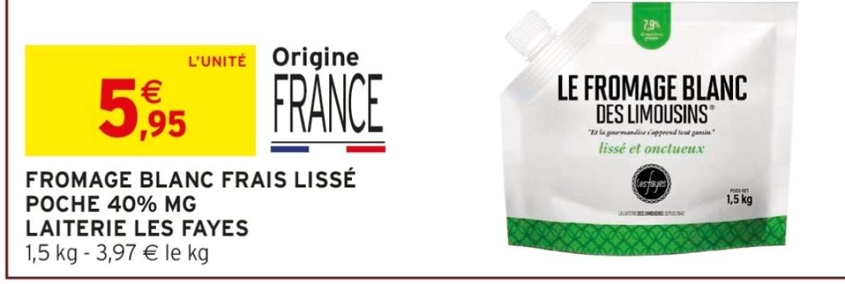 FROMAGE BLANC FRAIS LISSÉ POCHE 40% MG