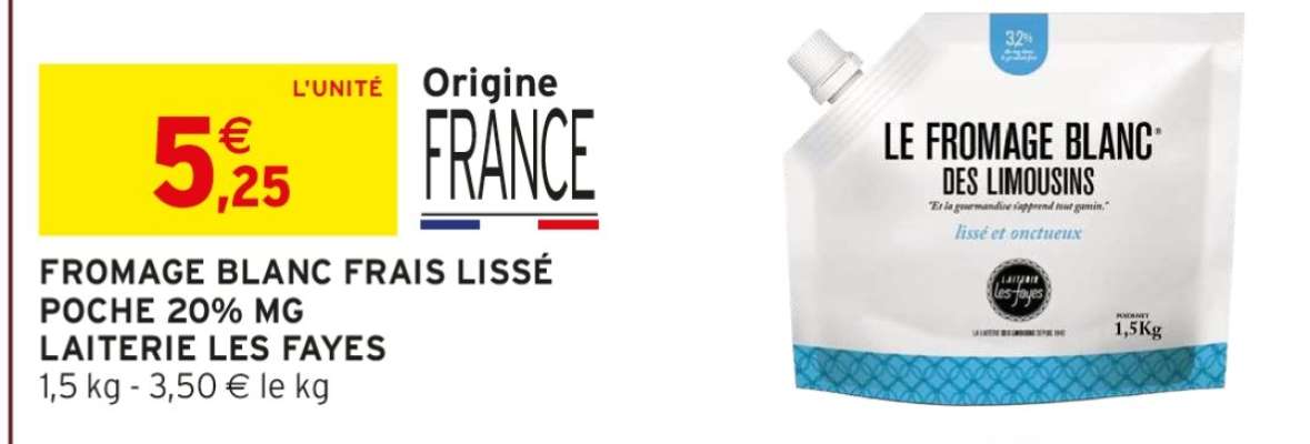 FROMAGE BLANC FRAIS LISSÉ POCHE 20% MG