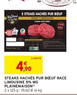 STEAKS HACHÉS PUR BŒUF RACE LIMOUSINE 5% MG PLAINE MAISON