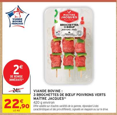 3 BROCHETTES DE BŒUF POIVRONS VERTS MAÎTRE JACQUES