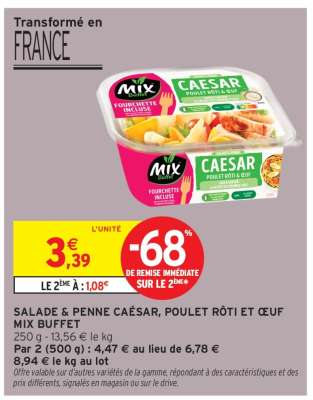 Salade & Penne César, Poulet Rôti et Œuf Mix Buffet