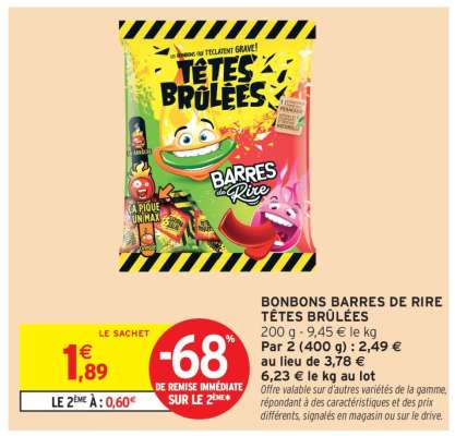 BONBONS BARRES DE RIRE TÊTES BRÛLÉES