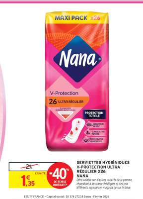 Serviettes Hygiéniques V Protection Ultra Régulier X26 Nana