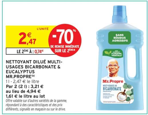 Nettoyant Dilué Multi-usages Bicarbonate & Eucalyptus Mr Propre