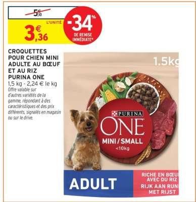CROQUETTES POUR CHIEN MINI ADULTE AU BŒUF ET AU RIZ PURINA ONE