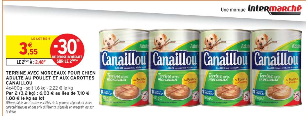 TERRINE AVEC MORCEAUX POUR CHIEN ADULTE AU POULET ET AUX CAROTTES CANAILLOU