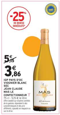 IGP PAYS D'OC VIOGNIER BLANC SEC JEAN CLAUDE MAS LE CONFECTIONNEUR