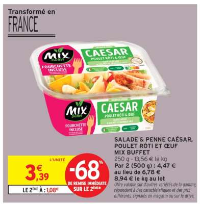 Salade & Penne César, Poulet Rôti et Œuf Mix Buffet
