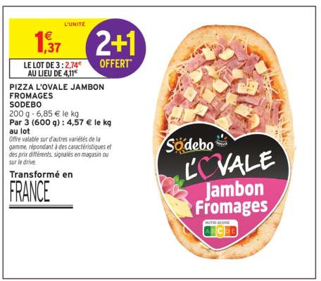 PIZZA L'OVALE JAMBON FROMAGES