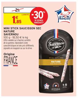 MINI STICK SAUCISSON SEC NATURE SAVERNOU