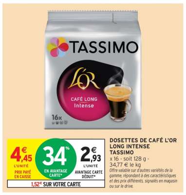 Dosettes de Café L'OR Long Intense Tassimo