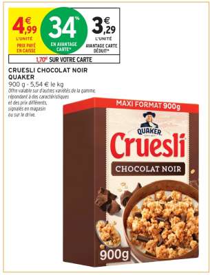 CRUESLI CHOCOLAT NOIR QUAKER