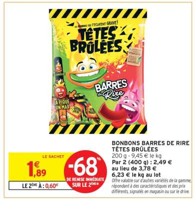 BONBONS BARRES DE RIRE TÊTES BRÛLÉES
