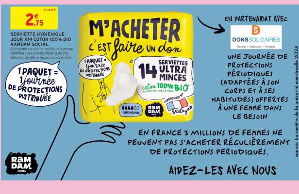 Serviette Hygiénique Jour x14 Coton 100% Bio RAMDAM Social