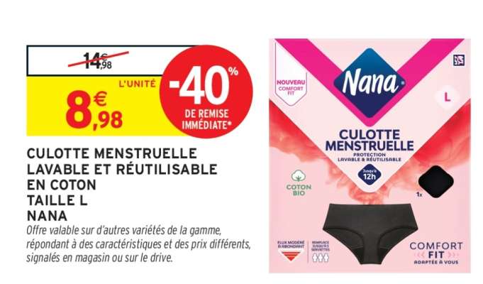 Culotte menstruelle lavable et réutilisable en coton taille L Nana