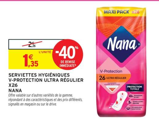 Serviettes Hygiéniques V Protection Ultra Régulier X26 Nana