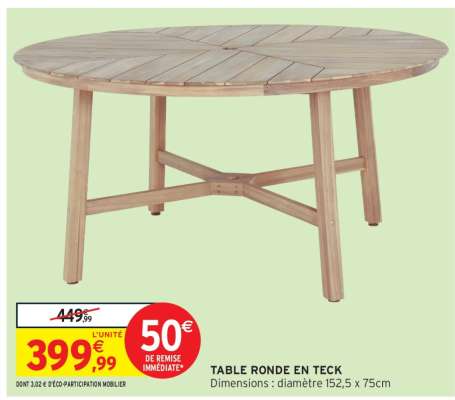 TABLE RONDE EN TECK