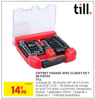Coffret vissage avec cliquet en T 58 pièces