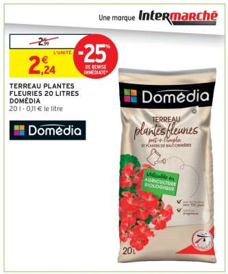 TERREAU PLANTES FLEURIES 20 LITRES DOMÉDIA
