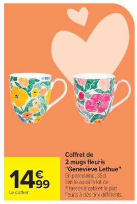 Coffret de 2 mugs fleuris "Geneviève Lethue"