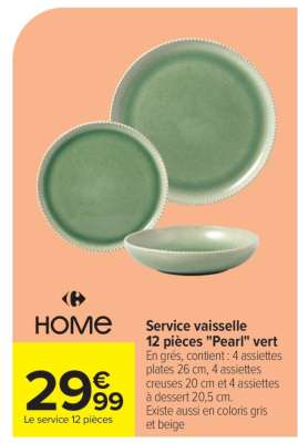 Service vaisselle 12 pièces "Pearl" vert
