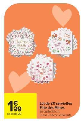 Lot de 20 serviettes Fête des Mères