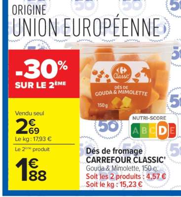 Dés de fromage CARREFOUR CLASSIC'