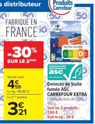 Émincés de truite fumée ASC CARREFOUR EXTRA