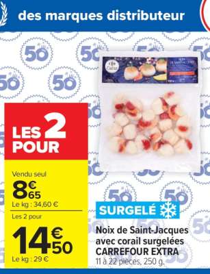 Noix de Saint-Jacques avec corail surgelées CARREFOUR EXTRA