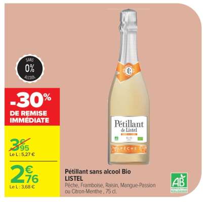 PÉTILLANT SANS ALCOOL BIO LISTEL