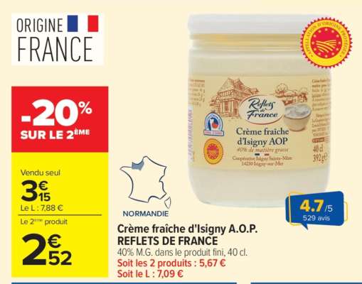 Crème fraîche d'Isigny A.O.P. REFLETS DE FRANCE