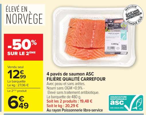 4 pavés de saumon ASC FILIÈRE QUALITÉ CARREFOUR