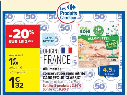 Allumettes conservation sans nitrite CARREFOUR CLASSIC'
